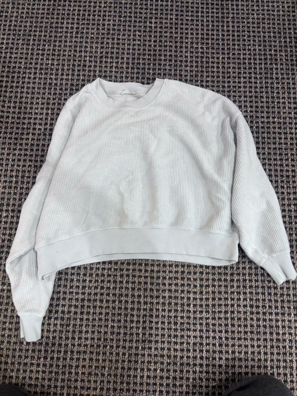 Aerie Light Gray Cropped Waffle-Knit Sweatshirt